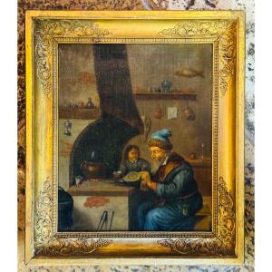 L'ALCHIMISTE À L'ATELIER — HUILE SUR TOILE DU XVIlle SIÈCLE, DANS LE GOÛT DE TENIERS