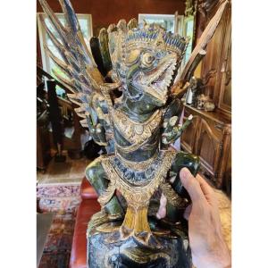 GAROUDA EN BOIS POLYCHROME ET BOIS DORÉ, INDE 1ERE MOITIÉ DU XX EME SIÈCLE