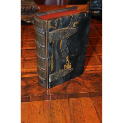 Curious Box Shaped Book, Cover Marble Portor End Nineteenth Century