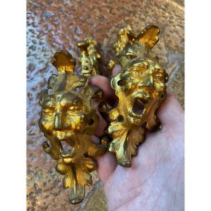 Pair Of Gilt Bronze Tiebacks Decorated With Grotesque Heads Napoleon III Period