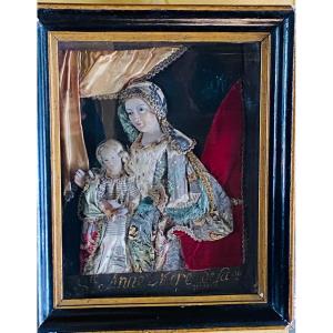 Cire Habillée De Nancy du XVIII eme siècle : sainte Anne et la Vierge