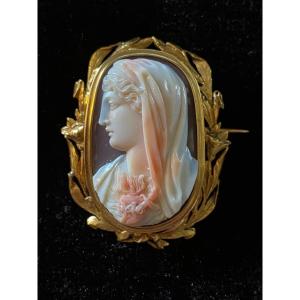 Broche Camée Du Cœur Immaculé De Marie, 2ème Moitié Du XIX Eme Siècle 