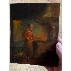 The Blacksmith, Oil On Oak Panel From The End Of  The XIX Eme Century