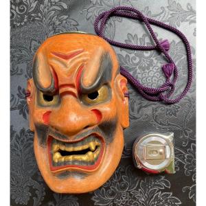 Japan, Noh Theater Mask In Lacquered Wood Meiji Era, Demon Shikami Or Oni