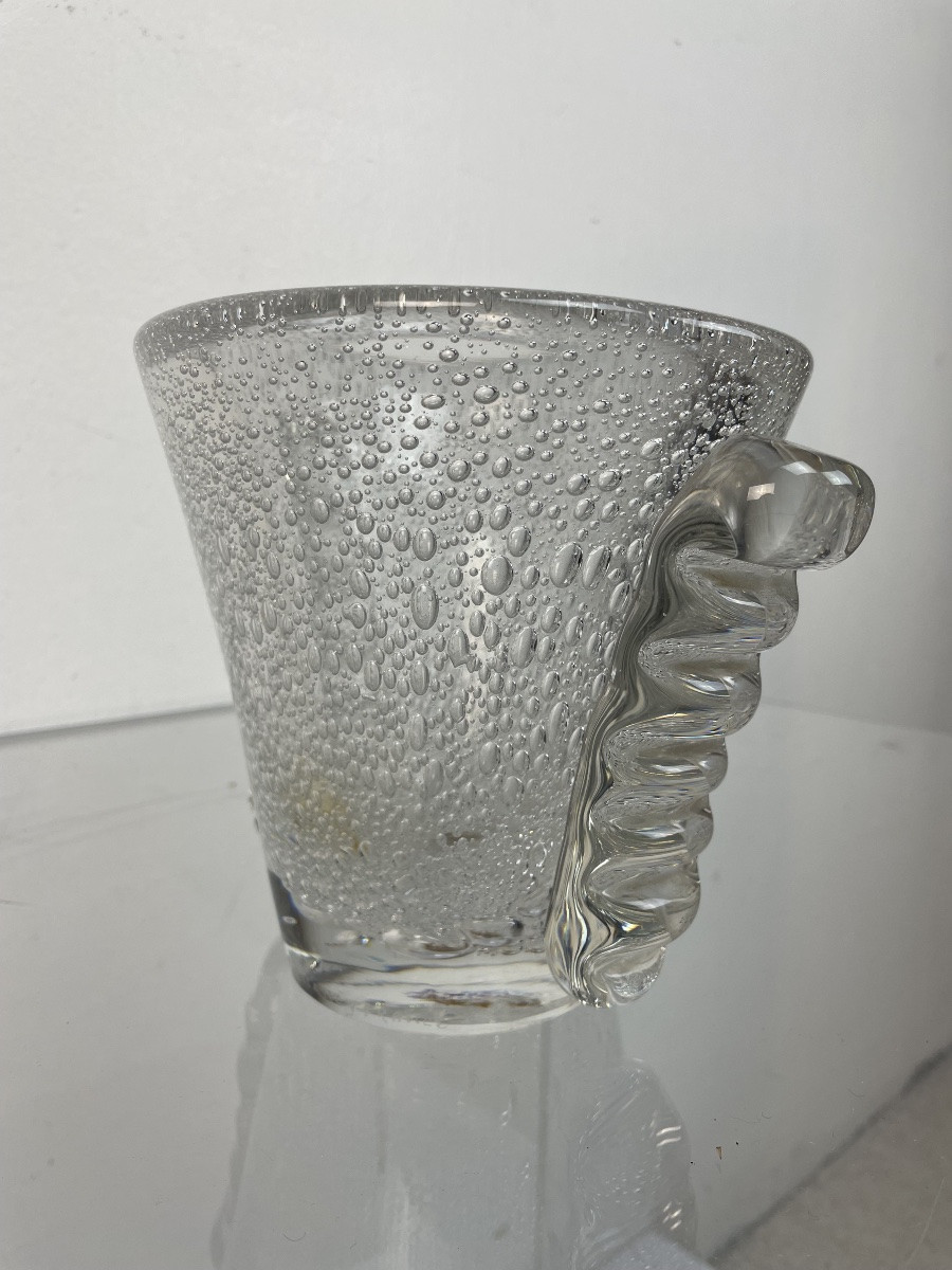 Vase D’art Deco  En Cristal Bullé Par Daum-photo-2
