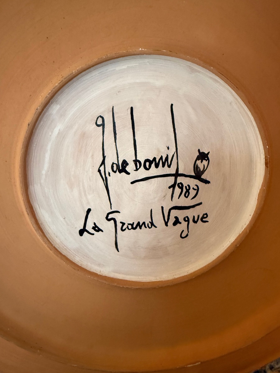 Ceramic Painting "the Great Wave" By Guido De Bonis In 1989-photo-3