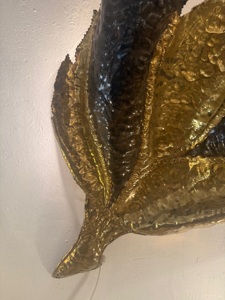 Faure/fernandez/brasseur Patinated Brass Wall Lamp 1970-photo-4