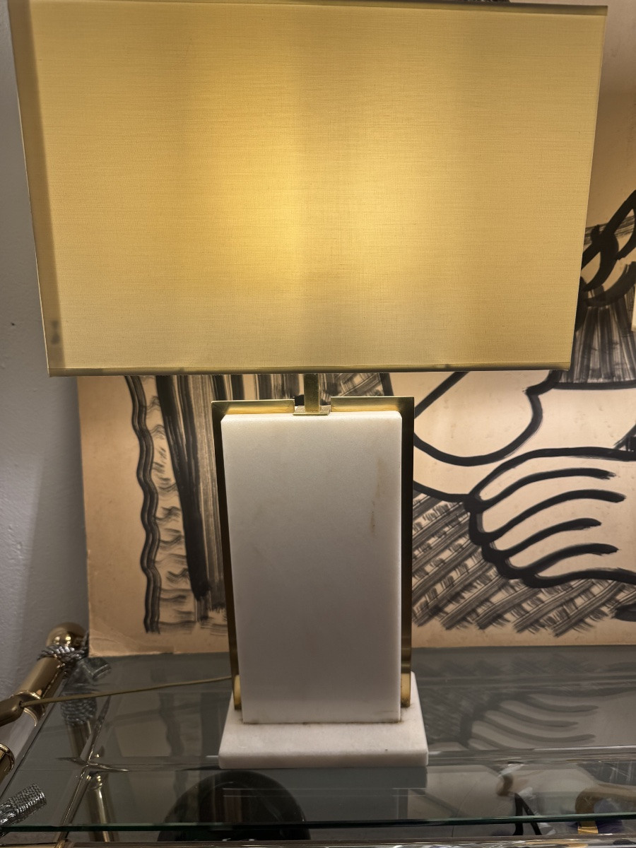 Paire de lampe en marbre blanc et laiton doré par Camille Breesch 1970-photo-2