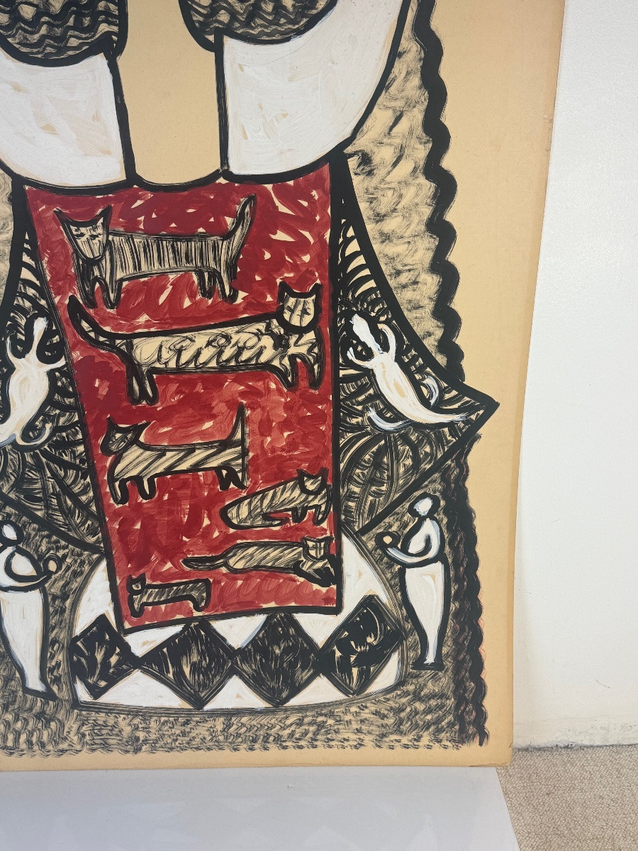 Gouache sur carton par Belkis art brut -photo-3