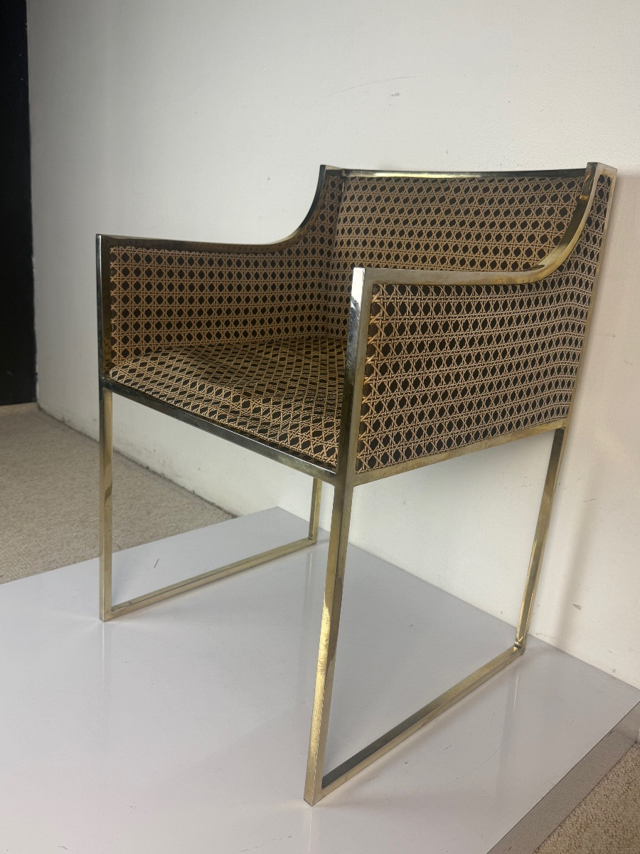 Lot de 4 Chaises en laiton argenté et doré par Willy Rizo -photo-3