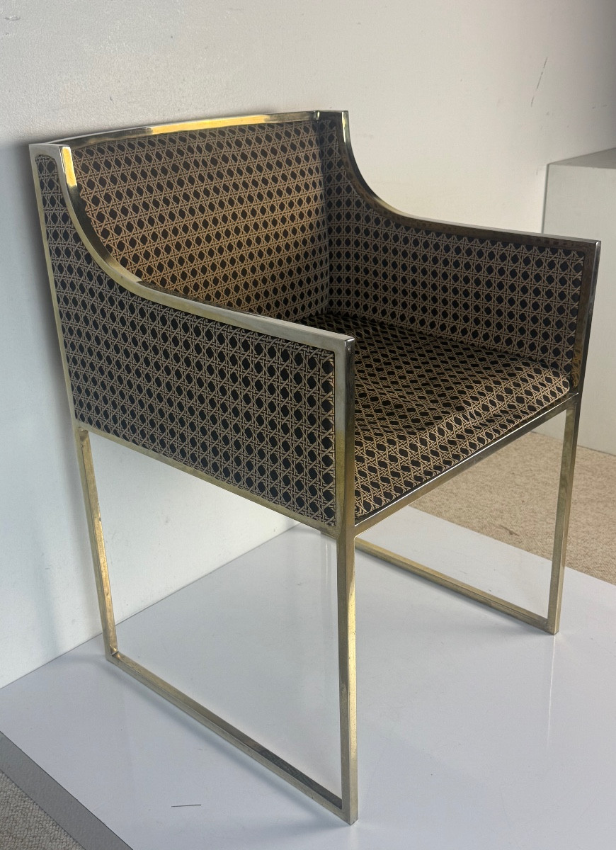 Lot de 4 Chaises en laiton argenté et doré par Willy Rizo 
