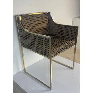 Lot de 4 Chaises en laiton argenté et doré par Willy Rizo 