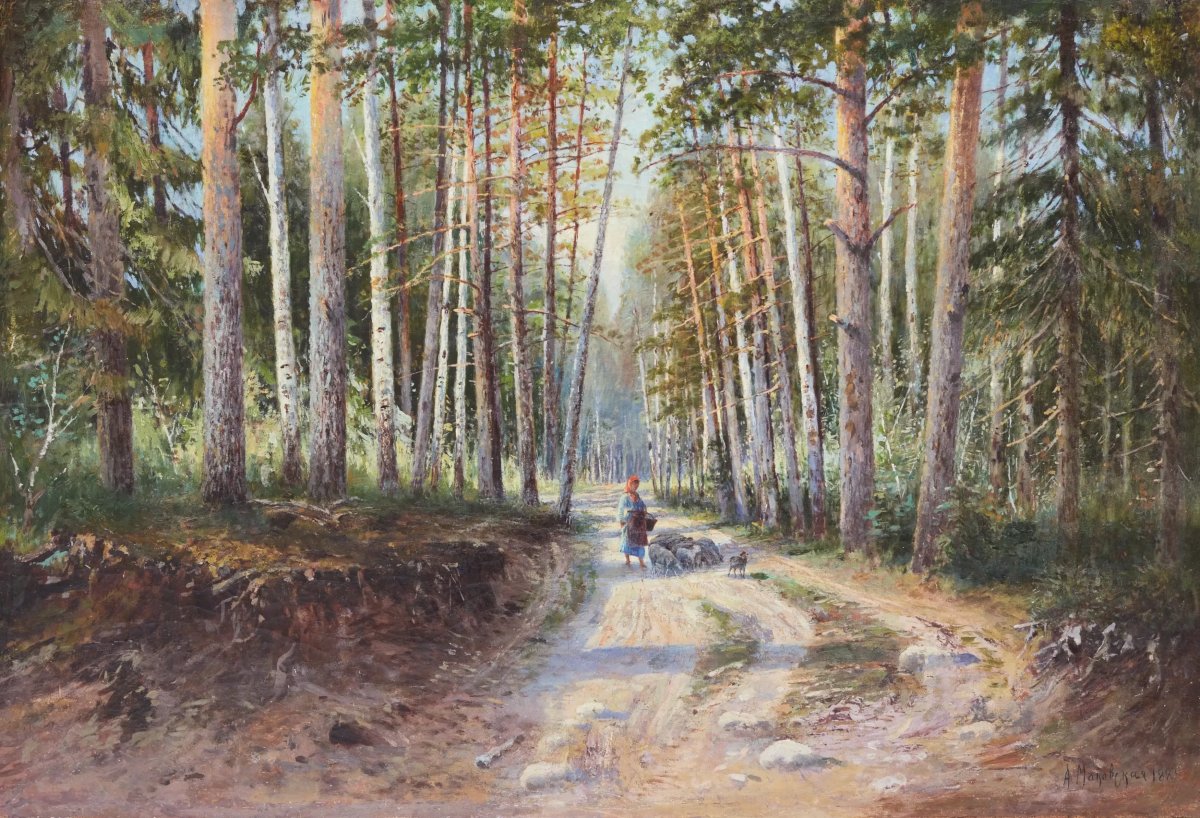 Alexandra Egorovna Makovskaya (1837–1915) Forest Road, Russia, 1889-photo-2