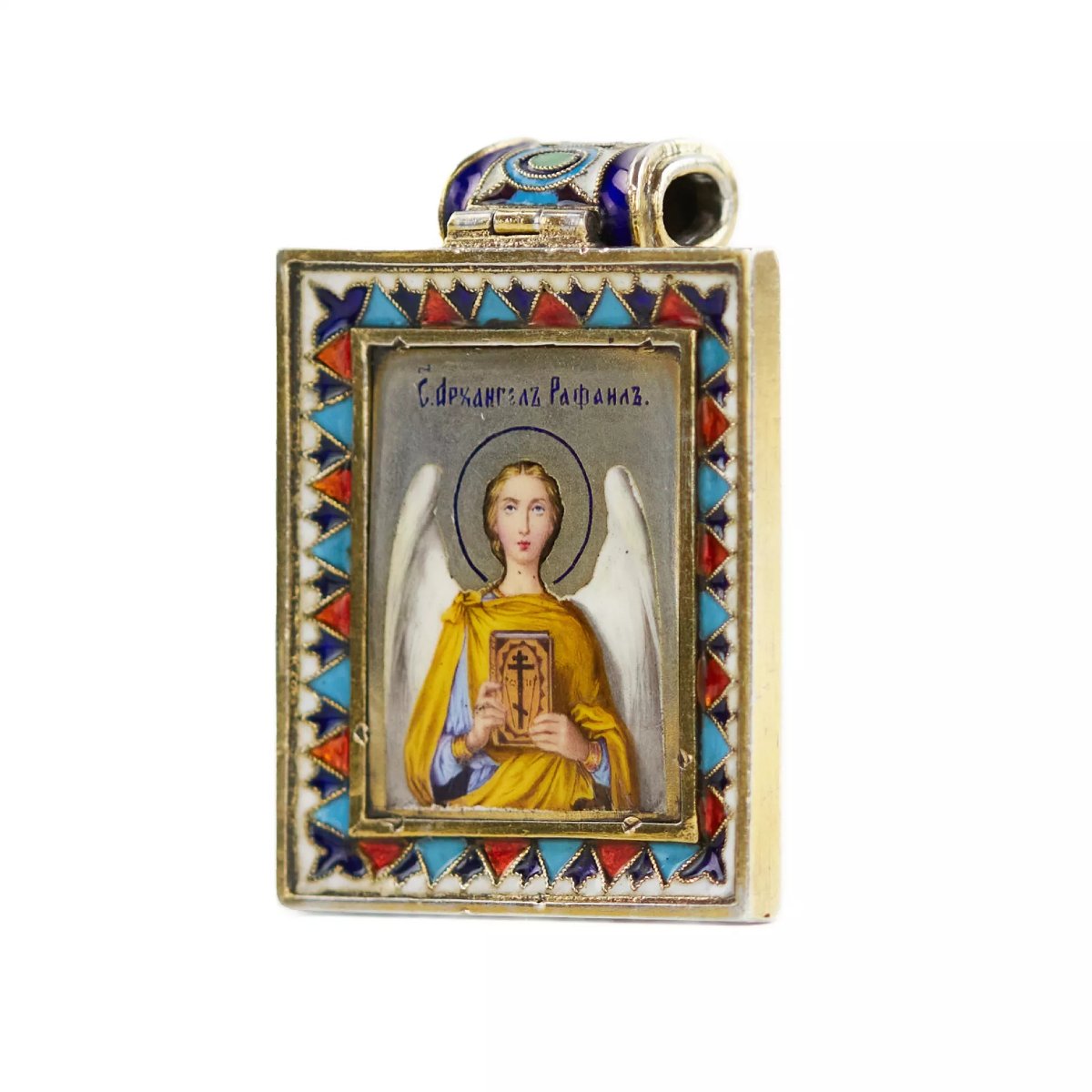 ICÔNE RUSSE EN ARGENT DE L’ARCHANGE RAPHAËL, ÉMAUX PEINTS ET CLOISONNÉS. FIN DU XIXᵉ SIÈCLE. -photo-3