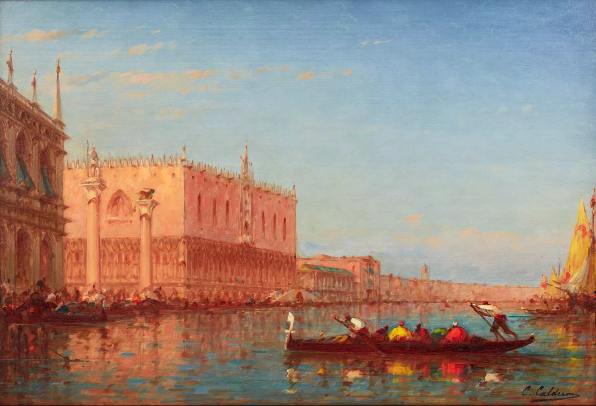 CHARLES-CLÉMENT CALDERON (1870-1906). VUE DU PALAIS DES DOGES ET DE LA PLACE SAINT-MARC À VENIS-photo-4