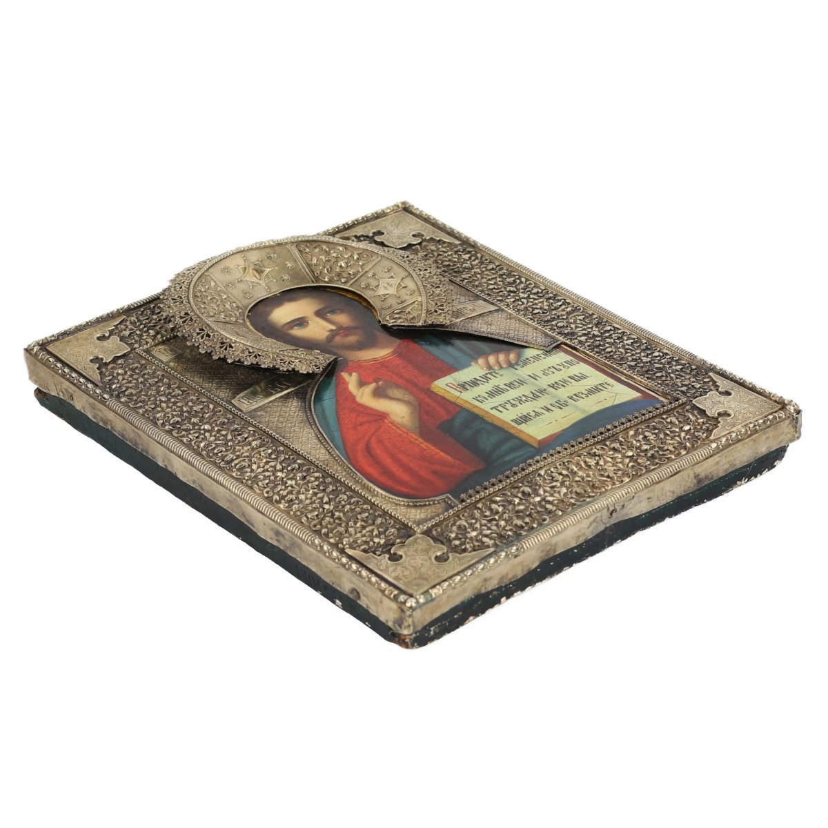 ICÔNE DU CHRIST PANTOCRATOR AVEC OKLAD EN ARGENT DE LA FABRIQUE D’IVAN SEMYONOVITCH GOUBKINE. -photo-3