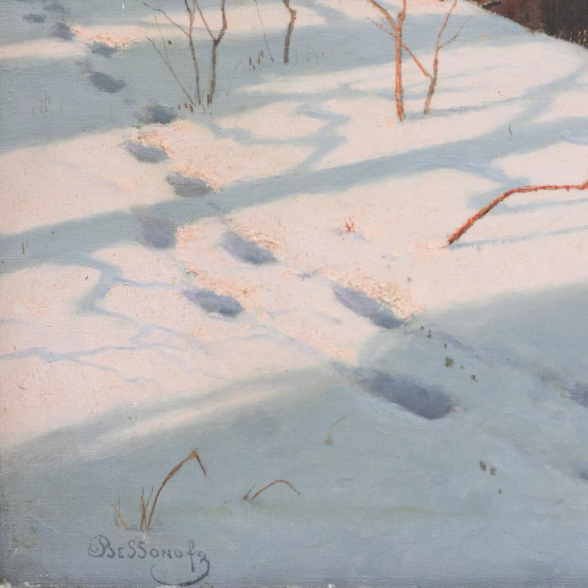 BERGE DE RIVIÈRE EN HIVER. BORIS BESSONOV (1862–1934). RUSSIE, PREMIÈRE MOITIÉ DU XXE SIÈCLE-photo-2
