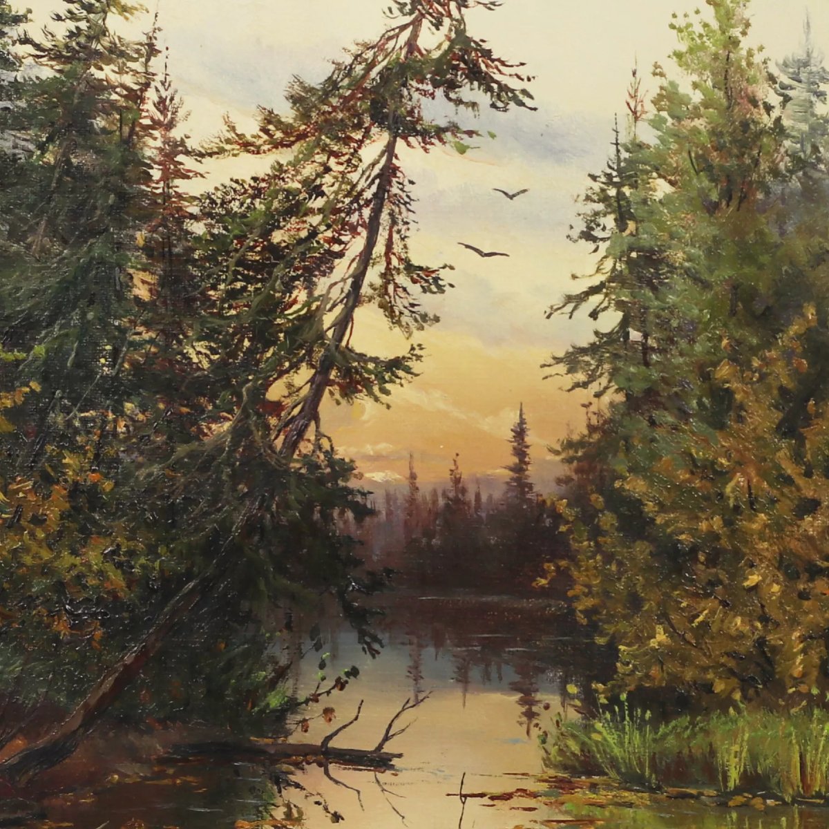 PAYSAGE AVEC ÉTANG DANS LA LUMIÈRE DU SOIR. A. KONSTANTINOVA RUSSIE-photo-3