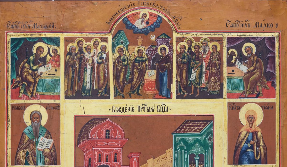 ICÔNE DES FÊTES CHOISIES DU CYCLE DE LA MÈRE DE DIEU. PALEKH, RUSSIE, XIXE SIÈCLE-photo-2