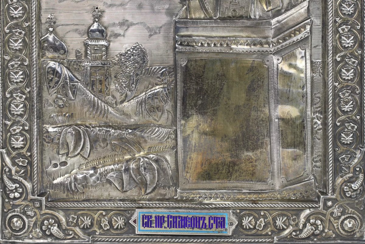 ICÔNE DE SAINT SYMÉON LE STYLITE AVEC RIZA EN ARGENT ET ÉMAIL. SEMYON GALKIN RUSSIE, MOSCOU-photo-1