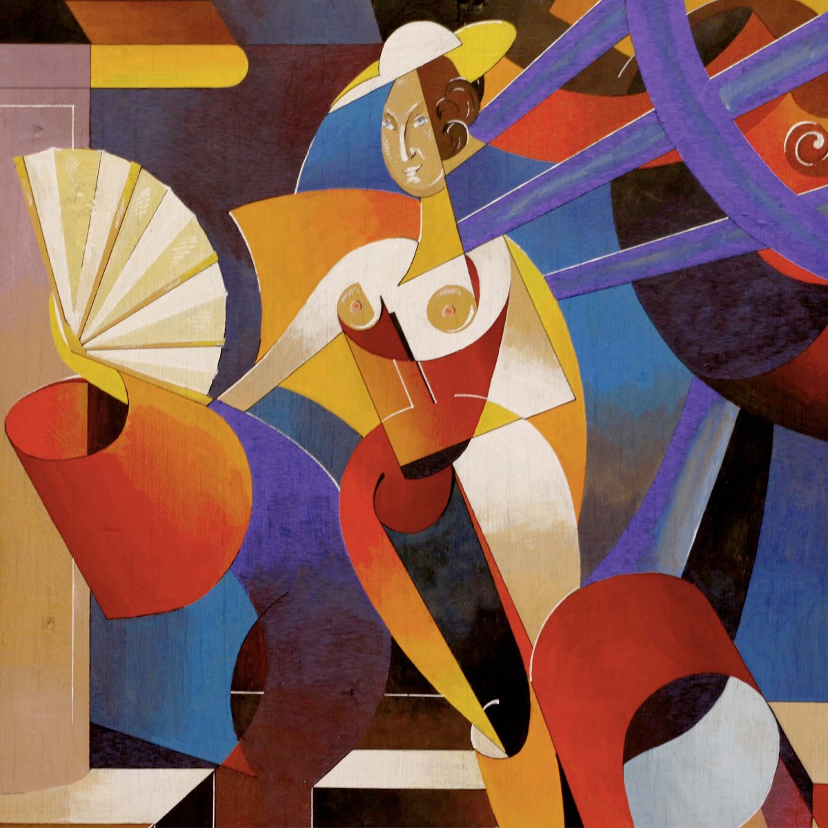 DAME À L’ÉVENTAIL. DANS L’ESPRIT D’ALEXANDER PORFYROVYCH ARCHIPENKO. CUBISME DÉCORATIF. -photo-2