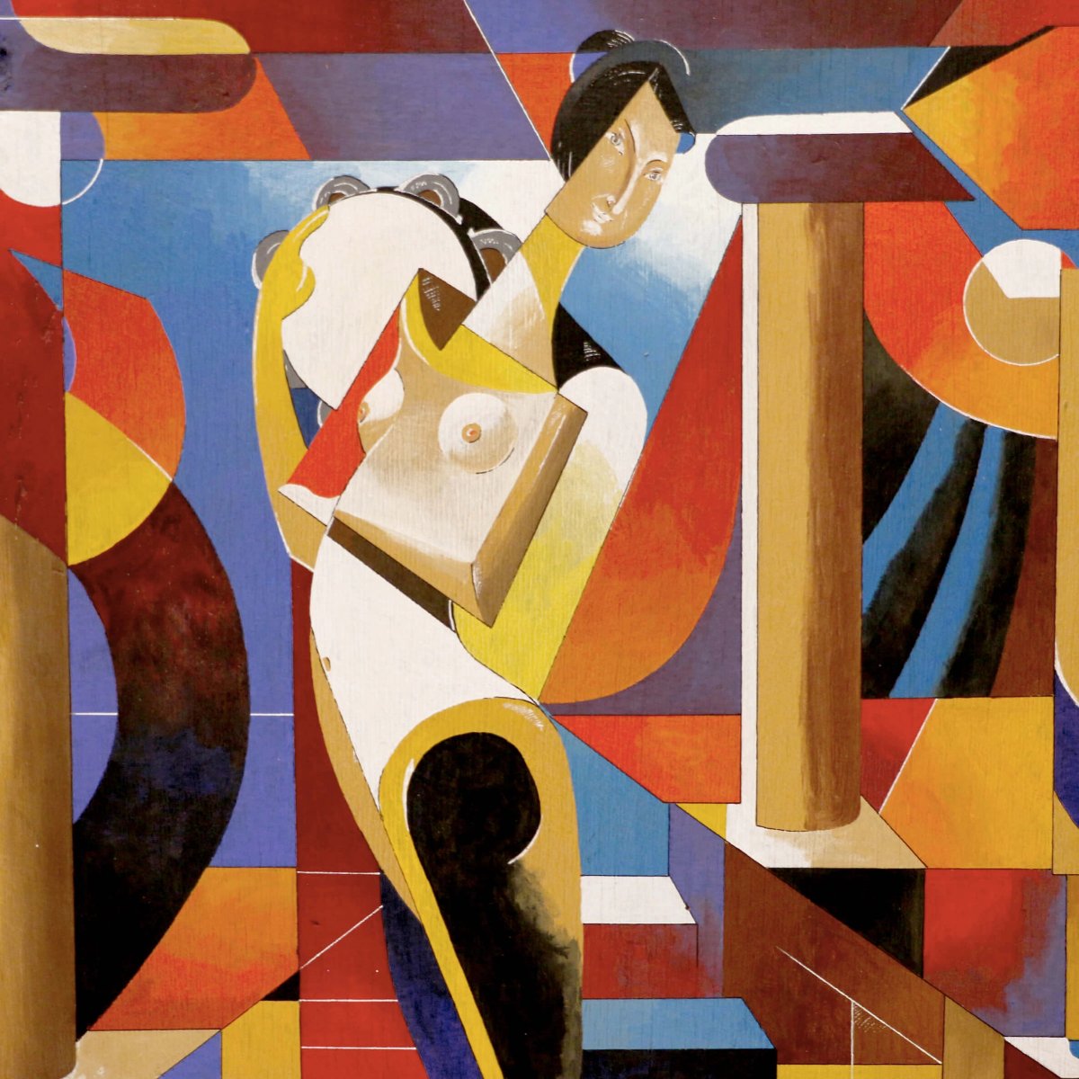  DAME AU TAMBOURIN. DANS L’ESPRIT D’ALEXANDRE PORFYROVITCH ARCHIPENKO. CUBISME SYNTHÉTIQUE.-photo-3