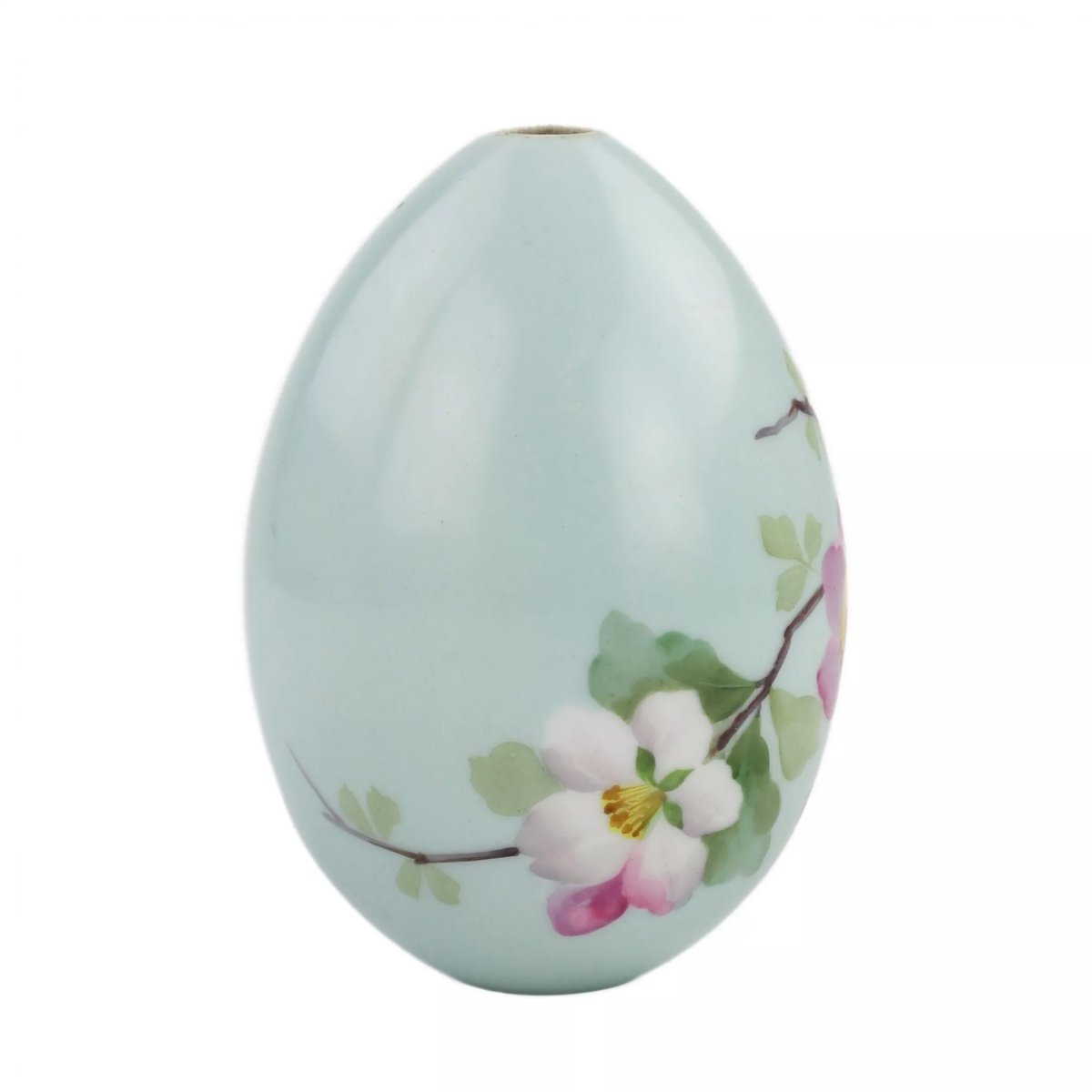 ŒUF DE PÂQUES EN PORCELAINE AVEC DÉCOR PEINT À LA MAIN — VERGER DE POMMIERS EN FLEUR RUSSIE-photo-1
