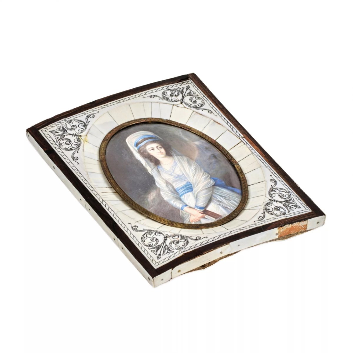 Portrait Of A Young Woman With A Poetry Collection. Miniature Painted On Bone. Europe-photo-2