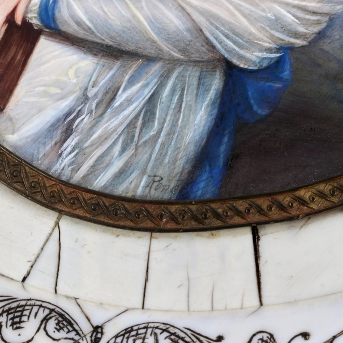 Portrait Of A Young Woman With A Poetry Collection. Miniature Painted On Bone. Europe-photo-4
