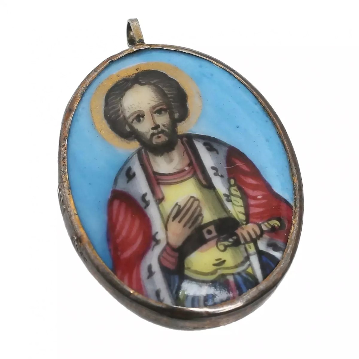 Small Portable Icon Of Saint Alexander Nevsky. Silver, Finift Enamel. Russia