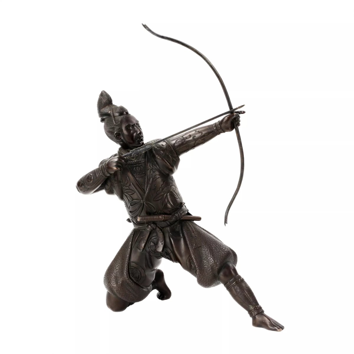 Japanese Bronze Figure Depicting A Samurai Archer. Japan, 19th Century
