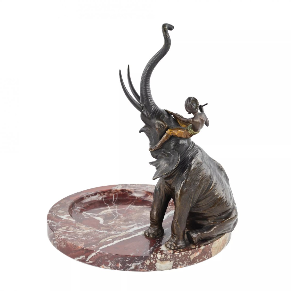 FRANZ BERGMAN. VIDE-POCHE EN BRONZE VIENNOIS À LÉLÉPHANT ET SON CORNAC. 