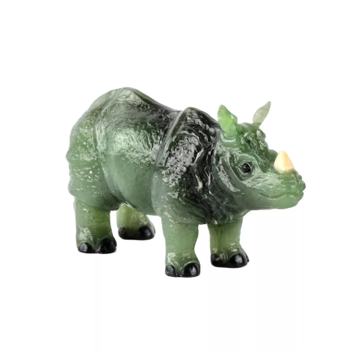 Rhinoceros In Nephrite. In The Spirit Of Fabergé. 20th Century-photo-3