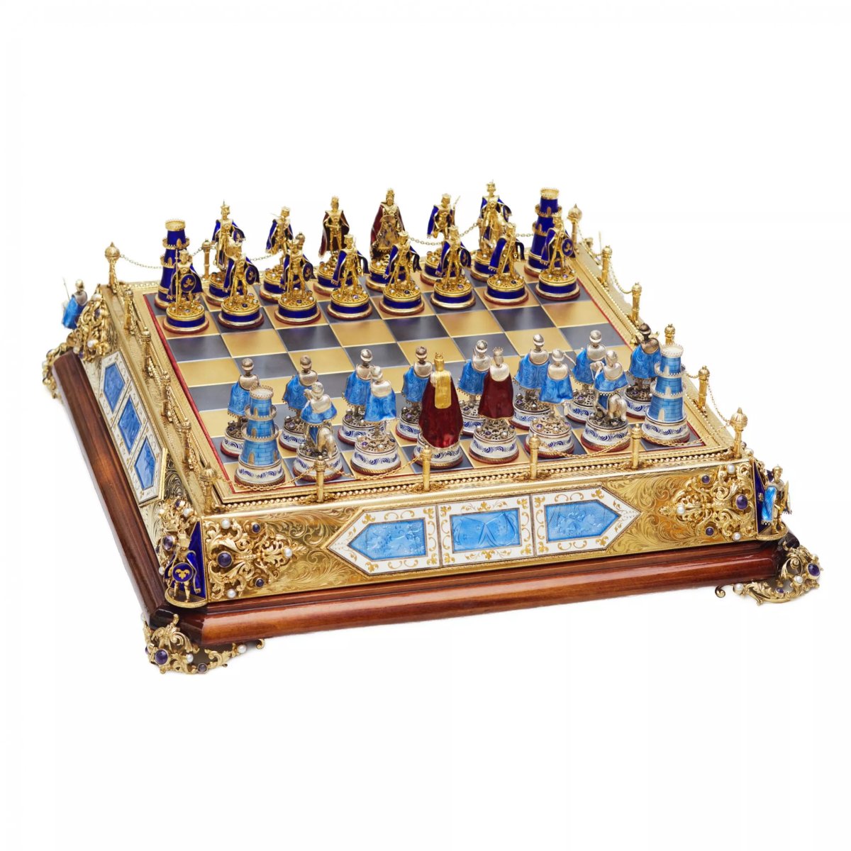 JEU D’ÉCHECS DE STYLE HISTORICISTE AVEC ÉMAIL. MAÎTRE A. KÖNIG AUTRICHE-HONGRIE.-photo-3