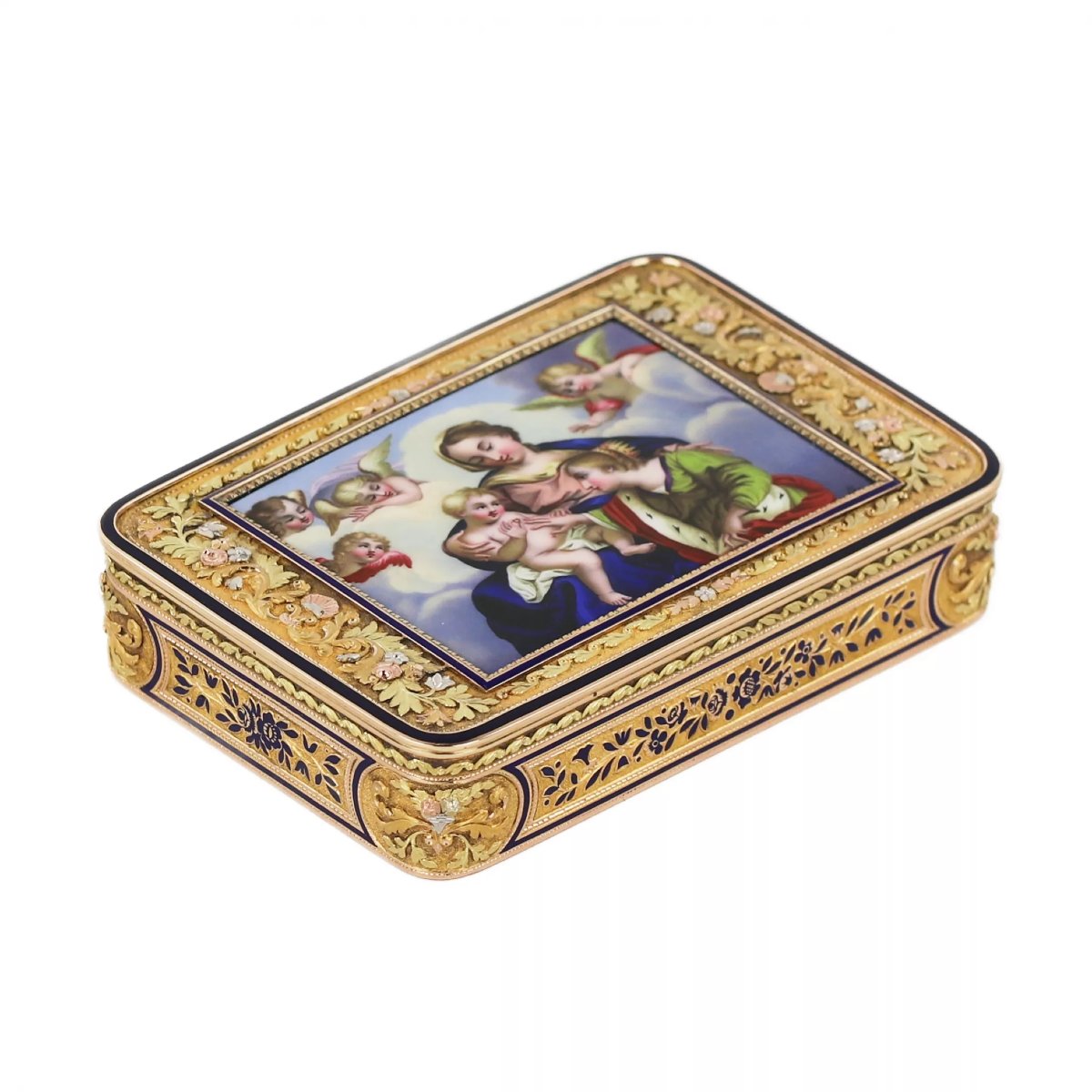 TABATIÈRE EN OR AVEC MINIATURE “SAINTE ANNE TRINITAIRE”. ATTRIBUÉE À JOHANN DANIEL BERNEAUD 
