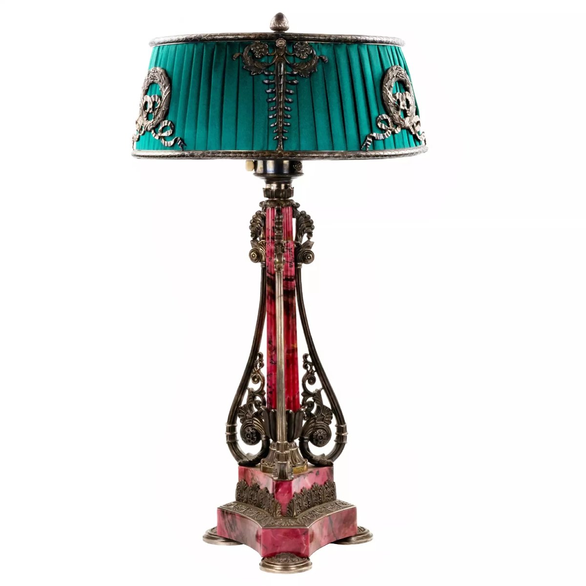 Large Table Lamp In Silver And Rhodonite. Nedmirov-kolodkin Workshop. Moscow, Circa 1890-photo-2