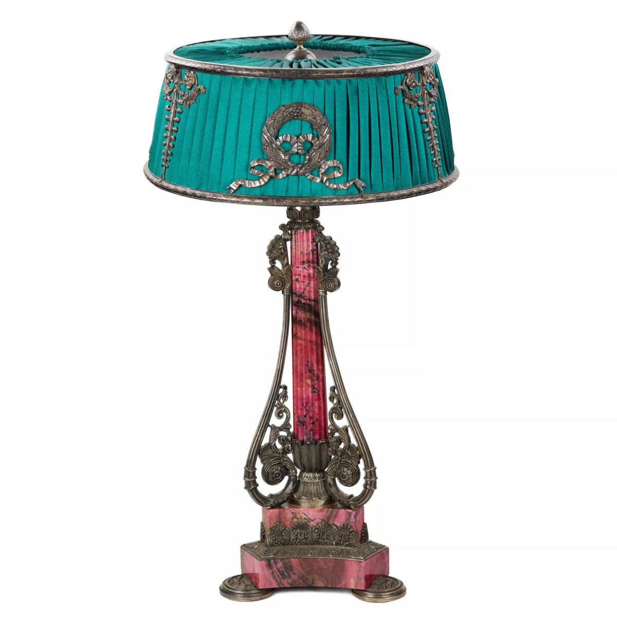Large Table Lamp In Silver And Rhodonite. Nedmirov-kolodkin Workshop. Moscow, Circa 1890