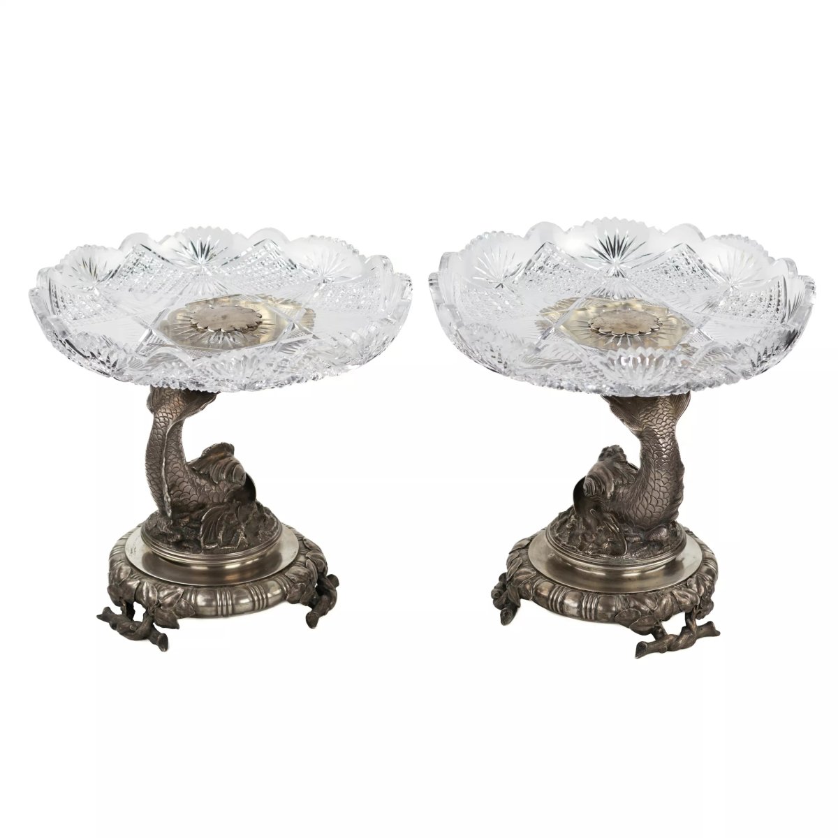 An Exceptional Pair Of Crystal Tazzas On Silver Base. By The Grachev Brothers.-photo-7