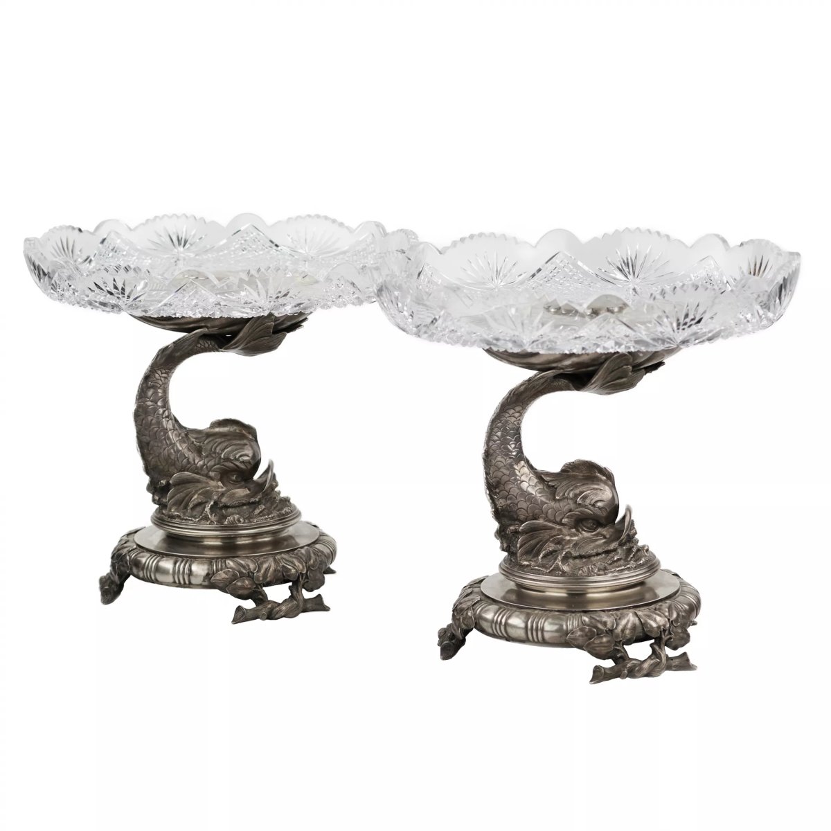An Exceptional Pair Of Crystal Tazzas On Silver Base. By The Grachev Brothers.-photo-8