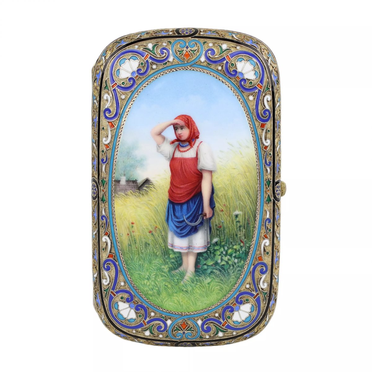 Gold-plated Silver Cigarette Case With Full-enamel And Cloisonné Work By Ivan Andreev, Moscow, 1887-photo-2