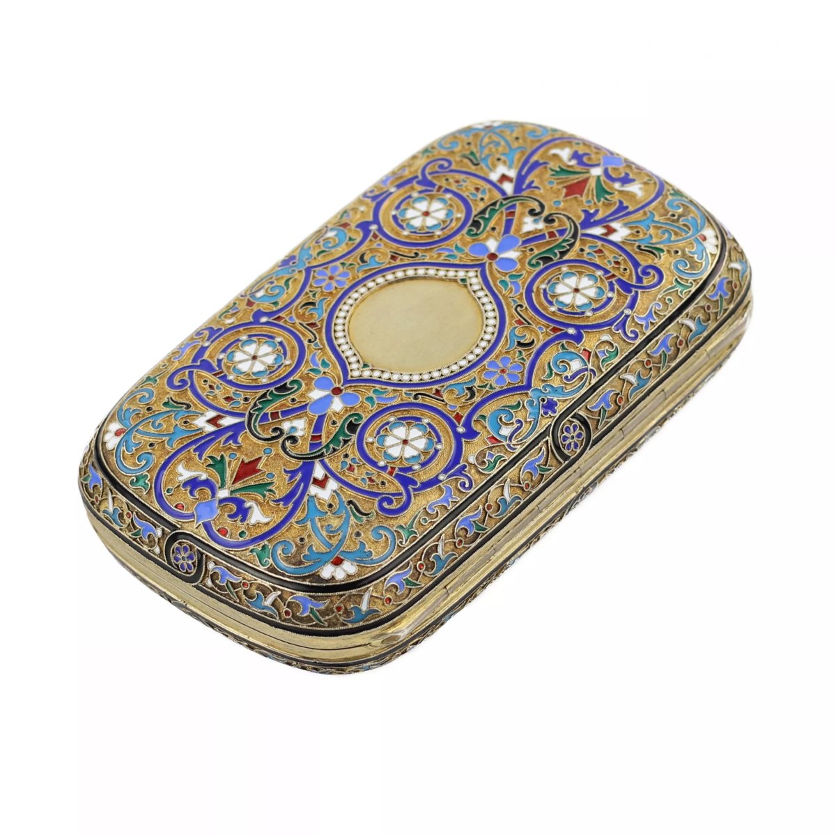 Gold-plated Silver Cigarette Case With Full-enamel And Cloisonné Work By Ivan Andreev, Moscow, 1887-photo-4
