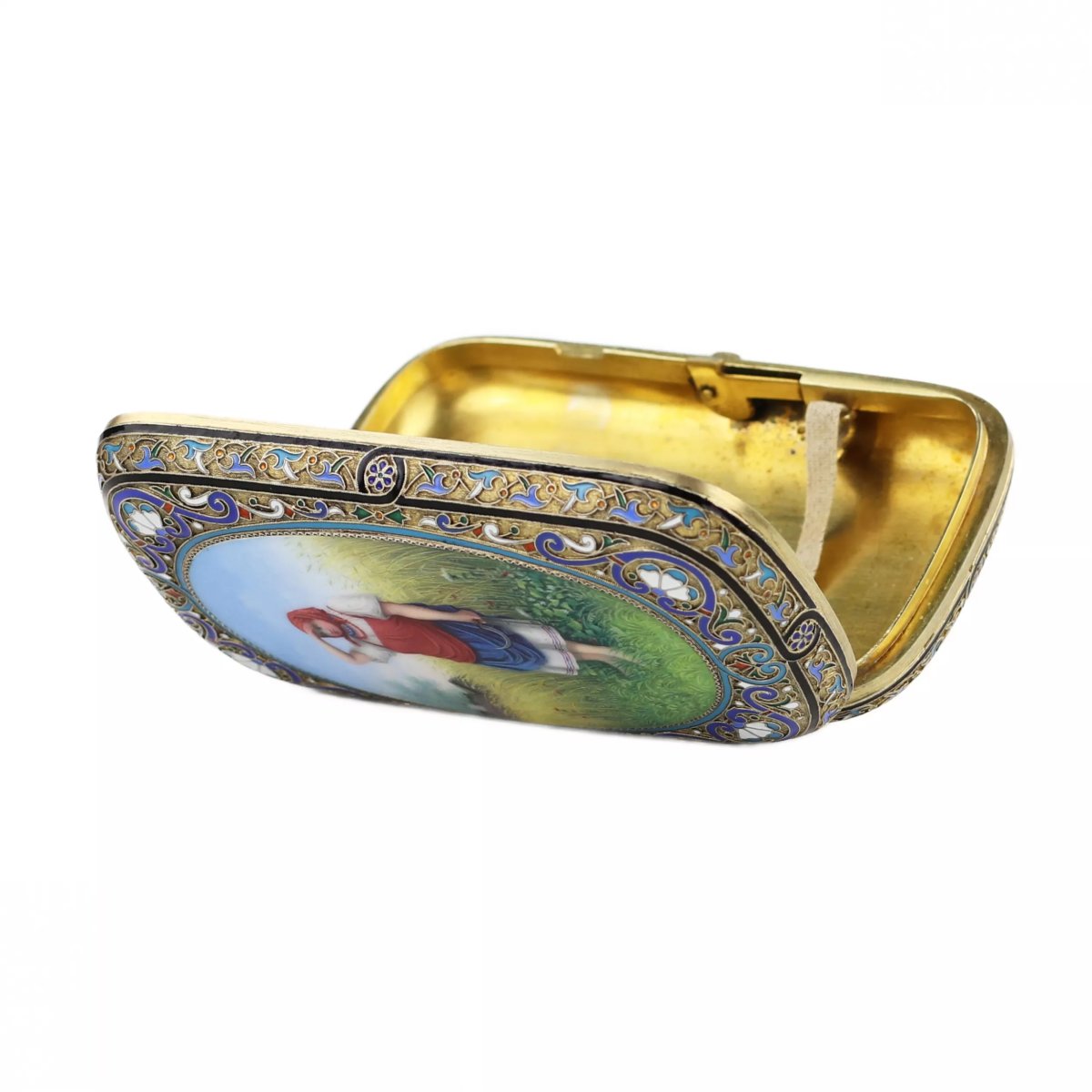 Gold-plated Silver Cigarette Case With Full-enamel And Cloisonné Work By Ivan Andreev, Moscow, 1887-photo-4