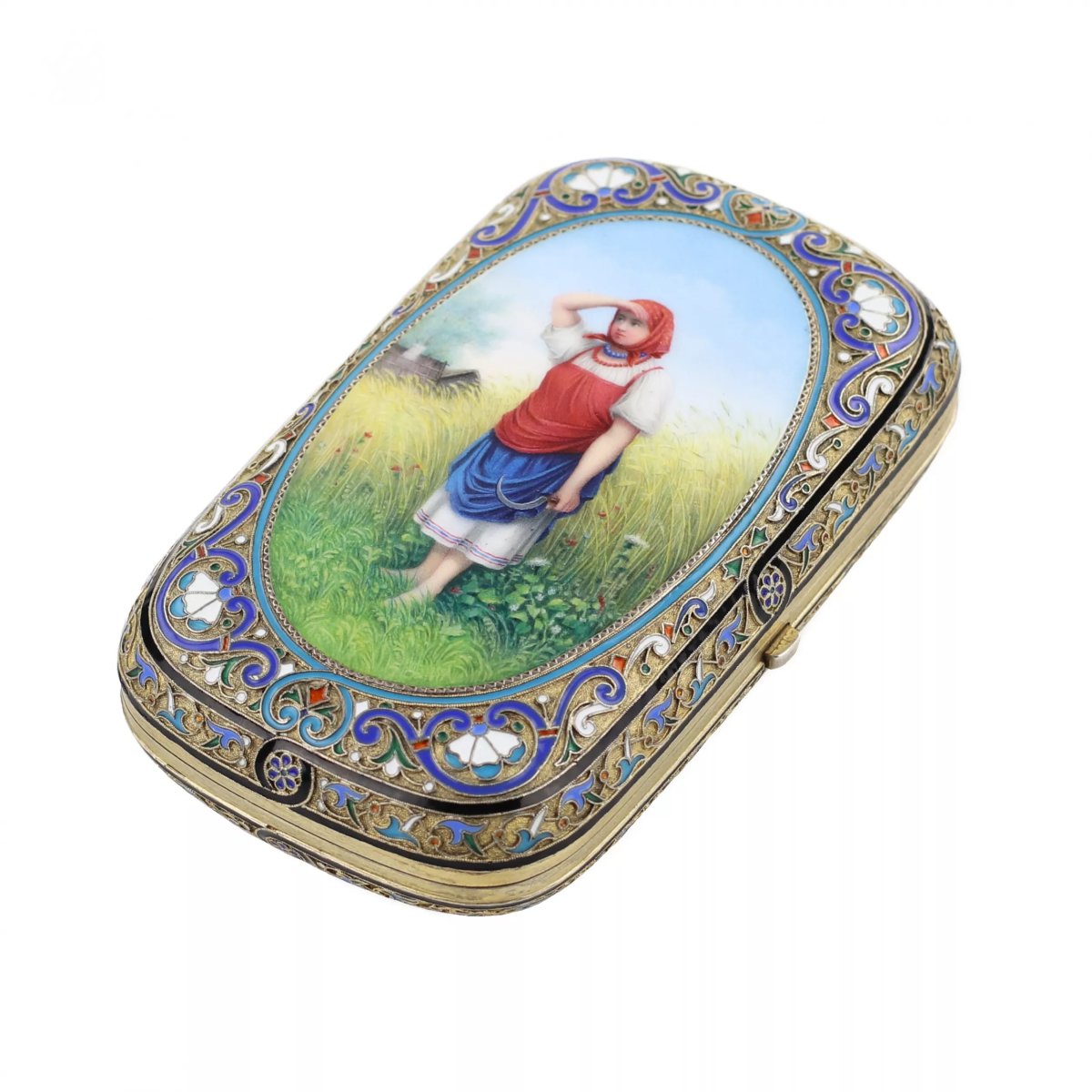 Gold-plated Silver Cigarette Case With Full-enamel And Cloisonné Work By Ivan Andreev, Moscow, 1887