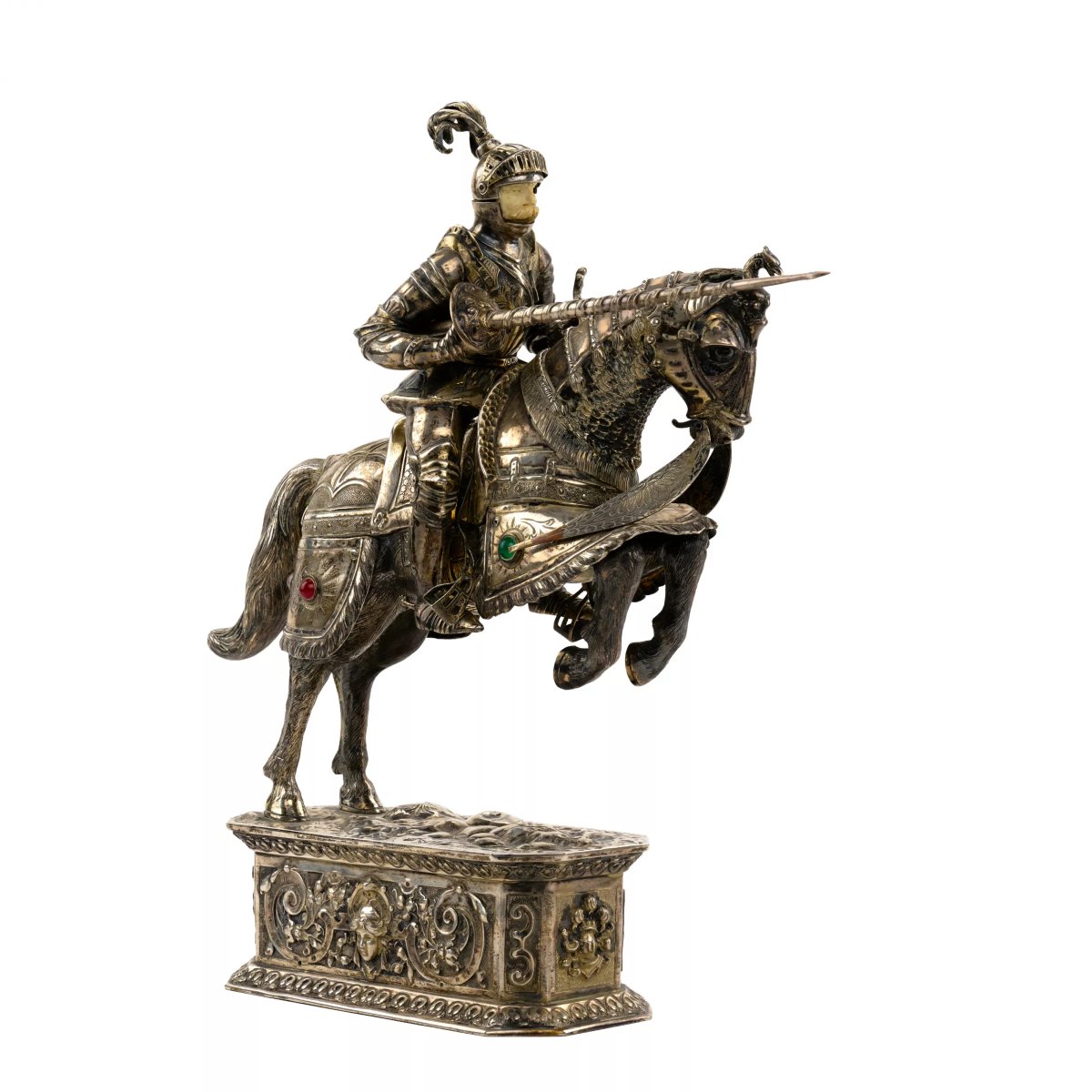 PAIRE DE SCULPTURES EN ARGENT « CHEVALIERS À CHEVAL » ALLEMAGNE, HANAU.-photo-3