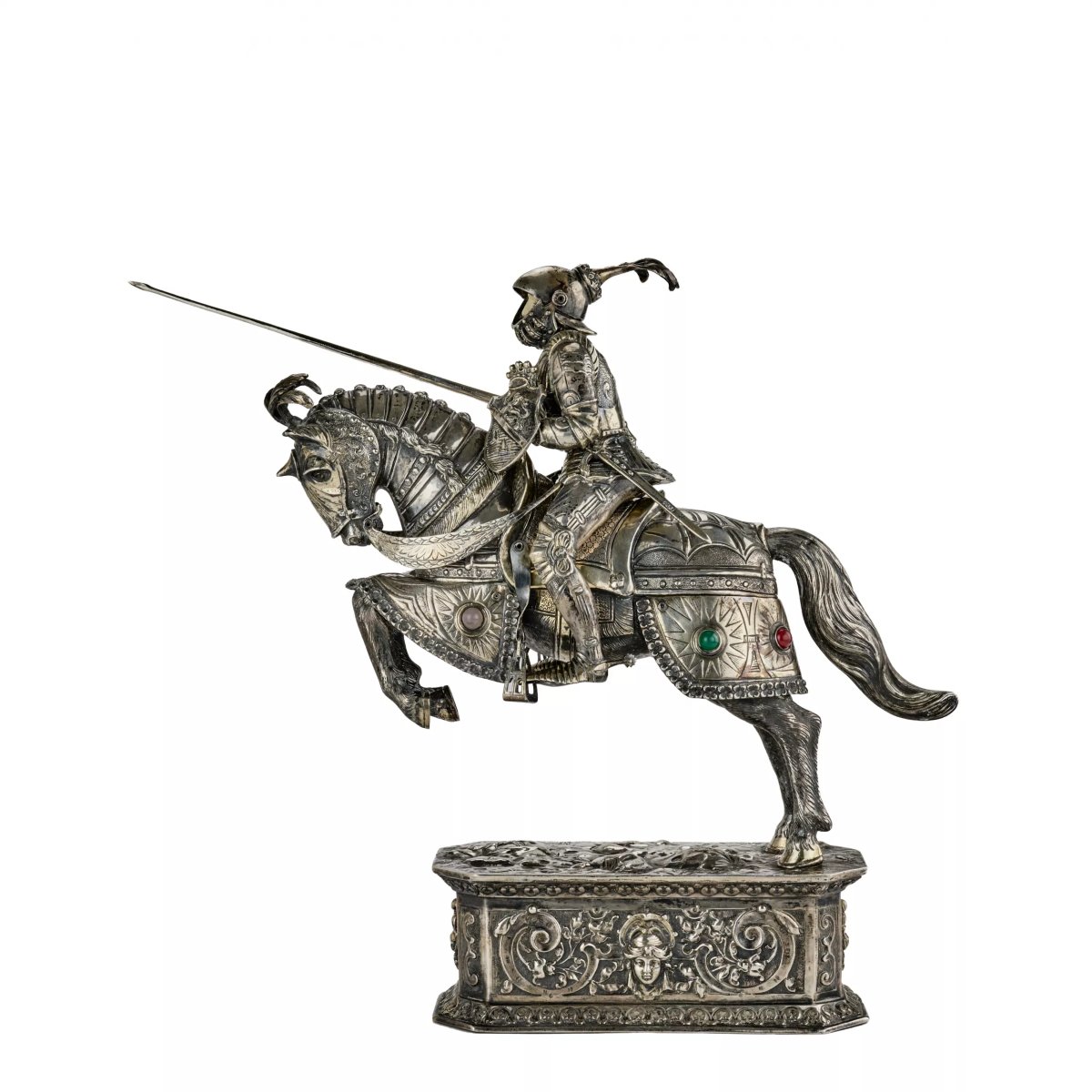 PAIRE DE SCULPTURES EN ARGENT « CHEVALIERS À CHEVAL » ALLEMAGNE, HANAU.-photo-4