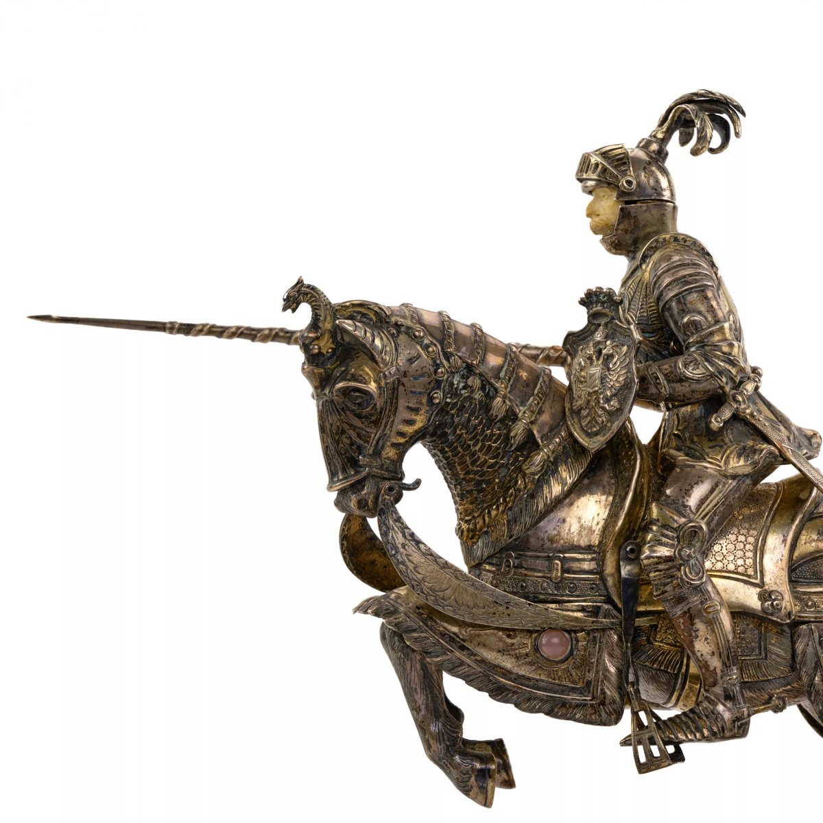 PAIRE DE SCULPTURES EN ARGENT « CHEVALIERS À CHEVAL » ALLEMAGNE, HANAU.-photo-2