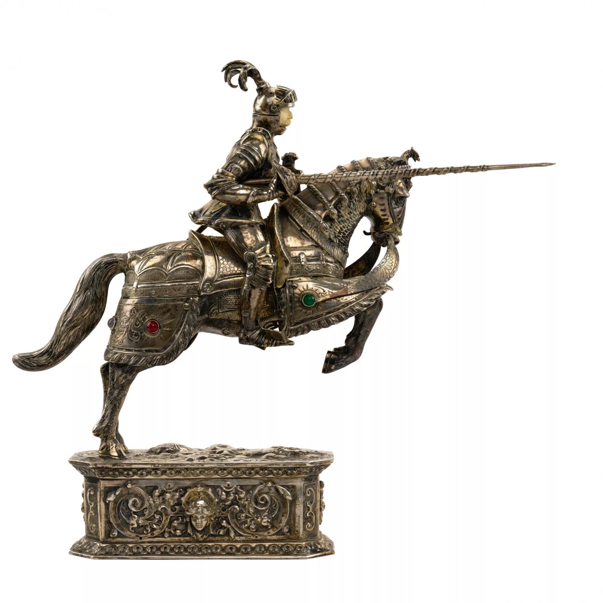 PAIRE DE SCULPTURES EN ARGENT « CHEVALIERS À CHEVAL » ALLEMAGNE, HANAU.-photo-3