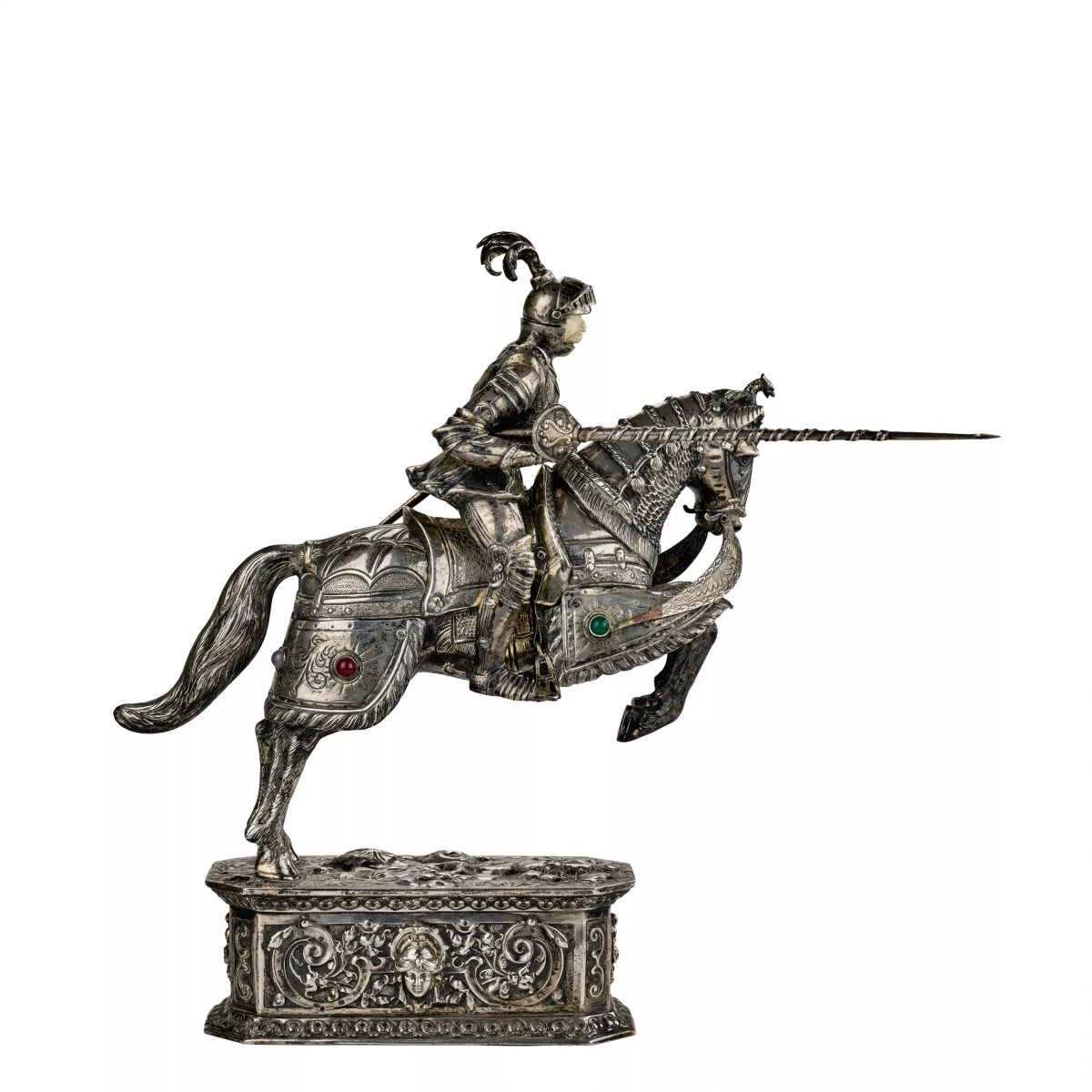 PAIRE DE SCULPTURES EN ARGENT « CHEVALIERS À CHEVAL » ALLEMAGNE, HANAU.-photo-4