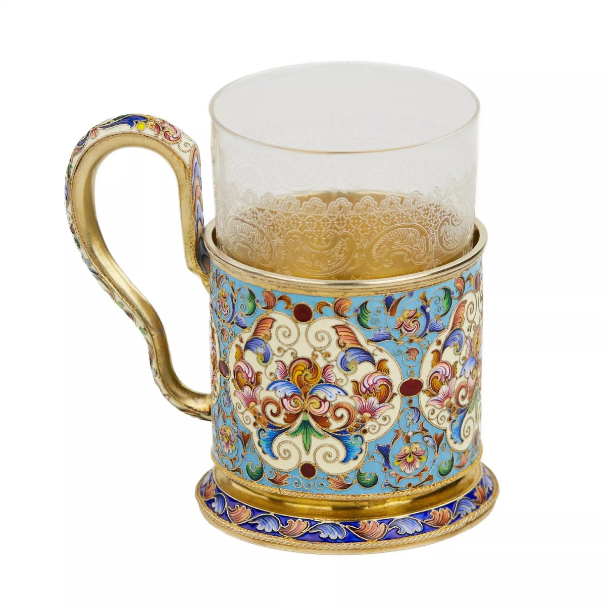 PORTE-VERRE À THÉ EN ARGENT ÉMAILLÉ CLOISONNÉ. FIODOR RUCKERT RUSSIE, MOSCOU.-photo-2