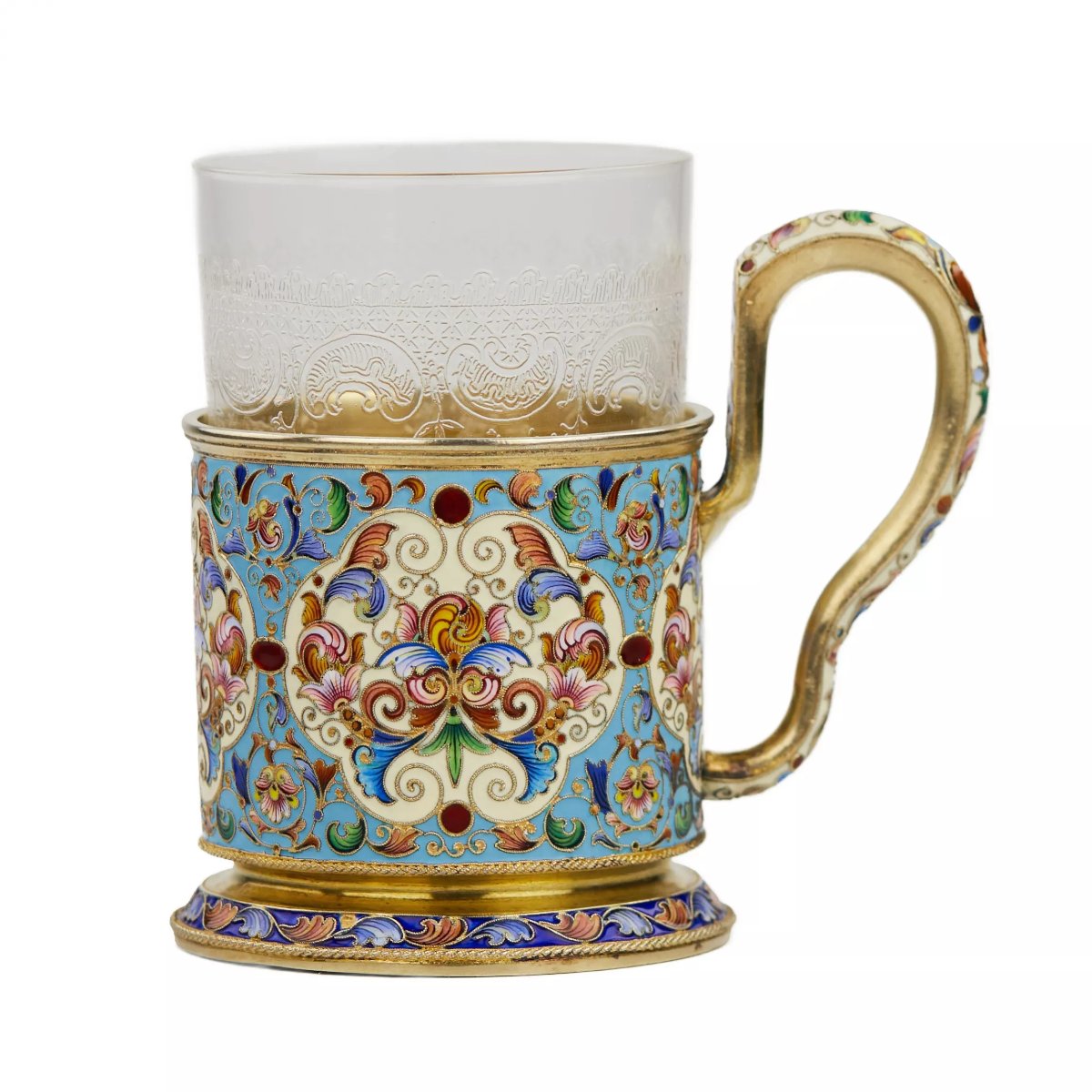 PORTE-VERRE À THÉ EN ARGENT ÉMAILLÉ CLOISONNÉ. FIODOR RUCKERT RUSSIE, MOSCOU.-photo-3